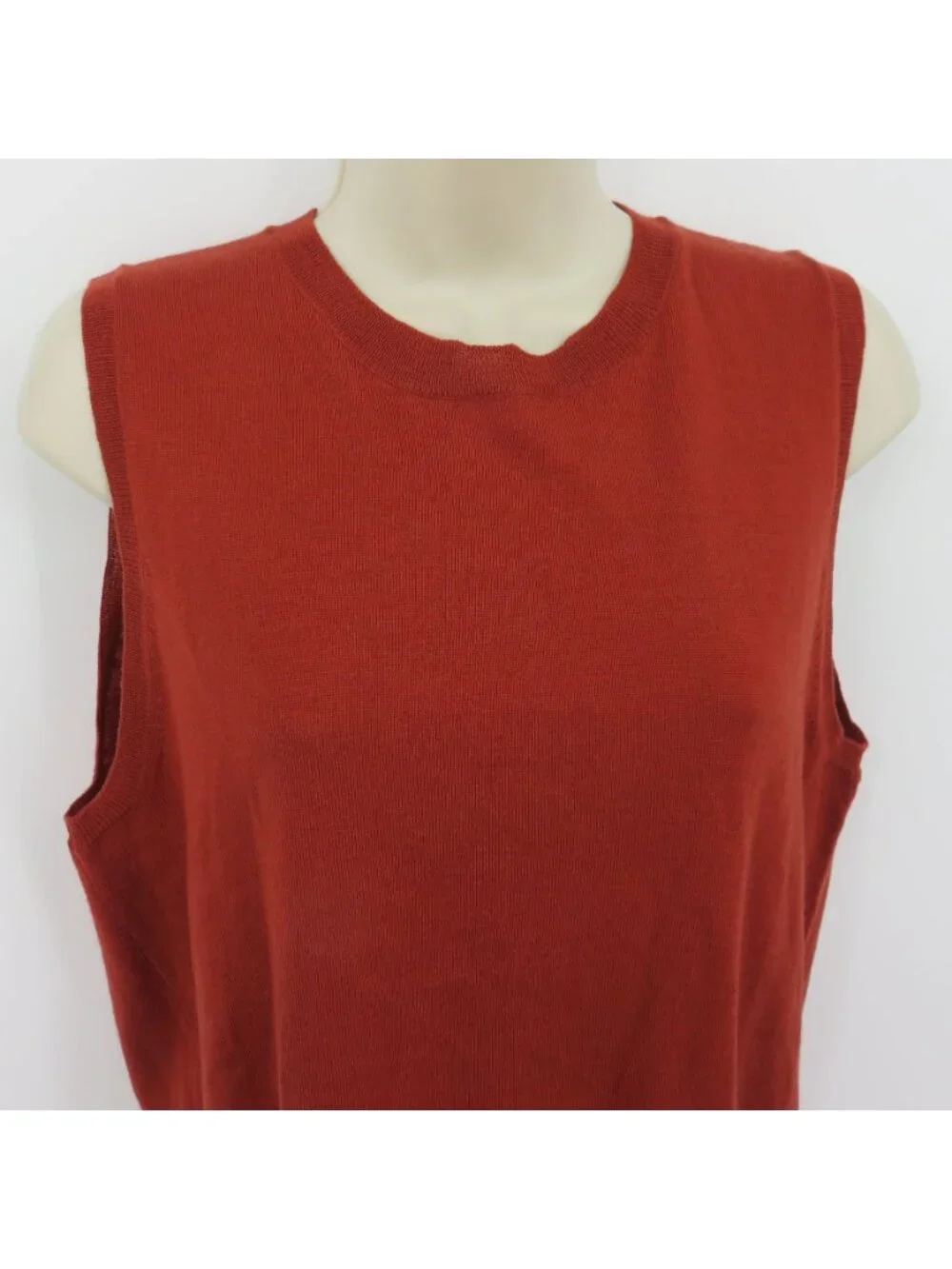NEW J Crew Women Large Merino Wool Burnt Orange Sleeveless Tight Knit Sweater